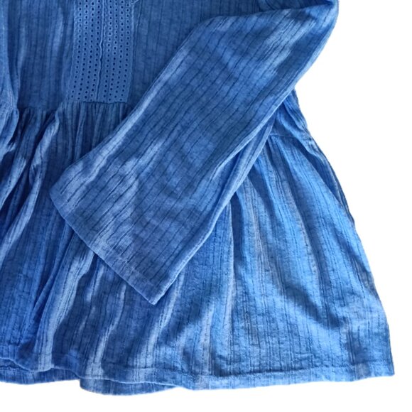 Babydoll Top Semi-Sheer Gauzy Blue Flaired Long Sleeve Lace Shoulders EUC Large - Picture 4 of 7